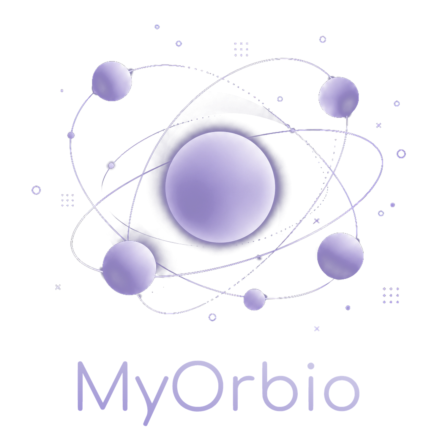 MyOrbio — a glowing planet orbited by five moons