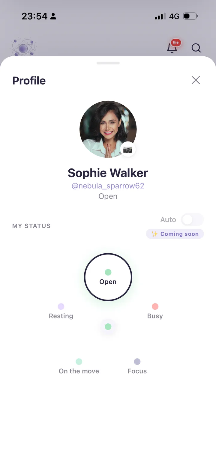 Setting your status — Open, Busy, Focus, Resting or On the move